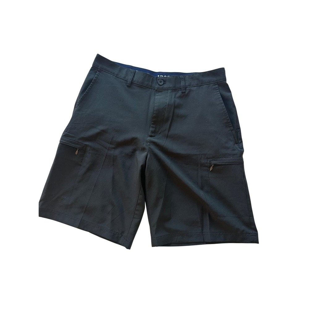 IZOD Golf Mens 32 Black Performance Cargo Shorts Stretch Flat Front Lightweight‎